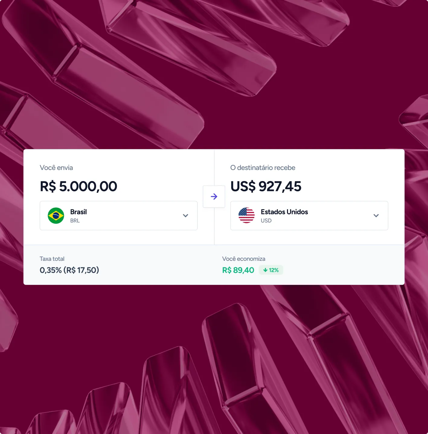 Screen for sending reais abroad with conversion to dollars