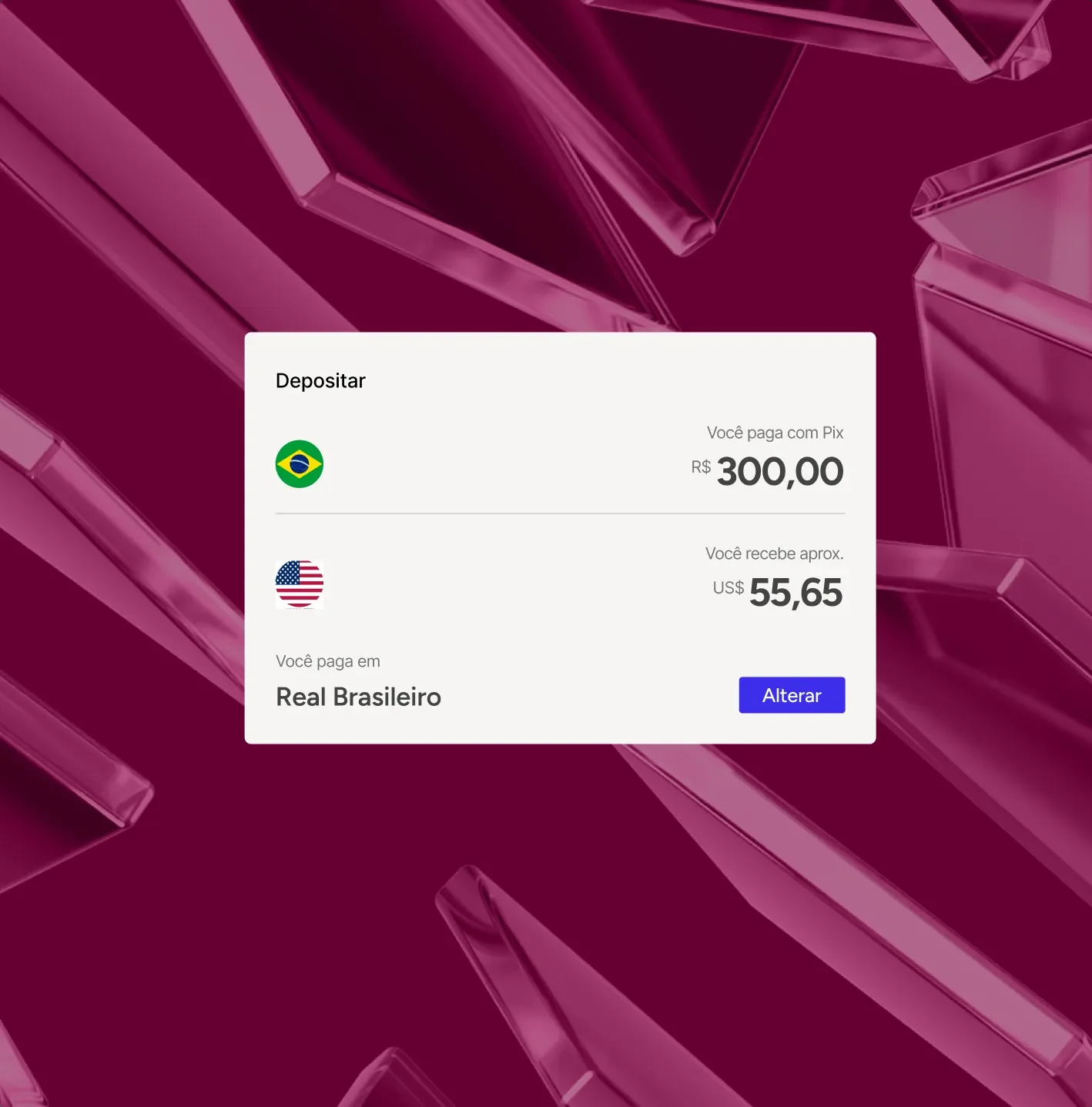 Pix deposit screen with conversion to dollars