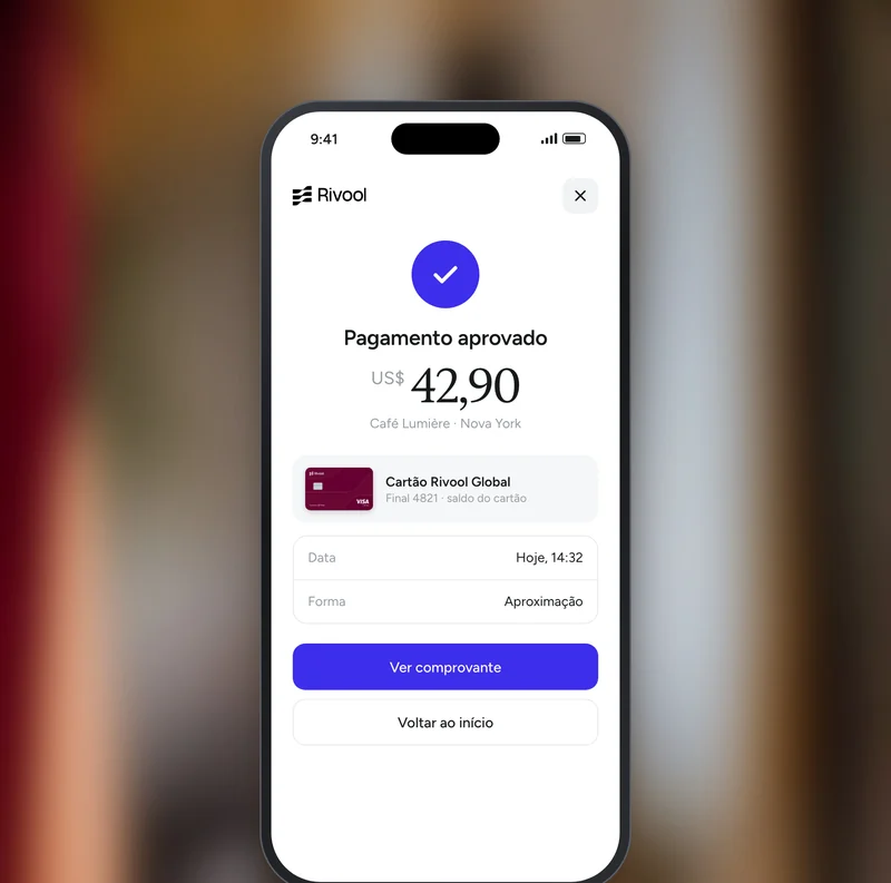 Phone with the Rivool app showing an approved card payment